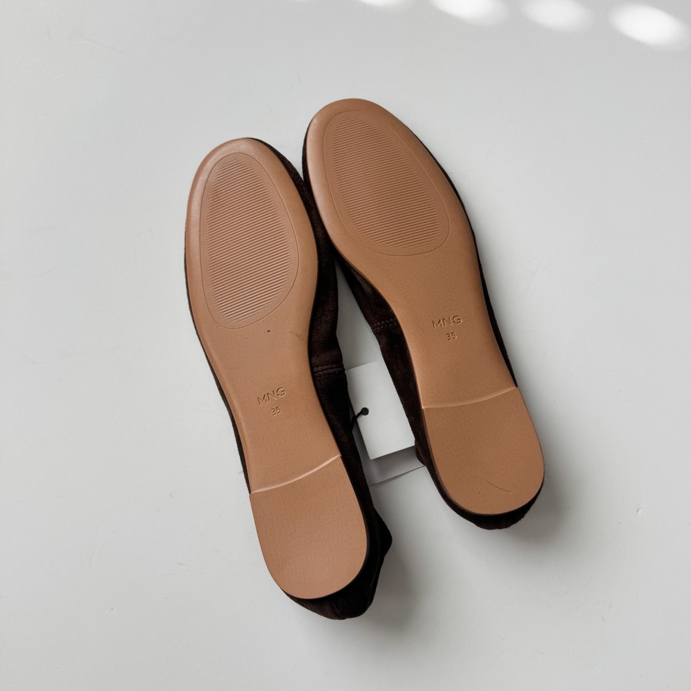 MNG Brown Suede Ballet Flats Leather Minimalist Slip On Shoes Size 35/5 NWT - Picture 7 of 7